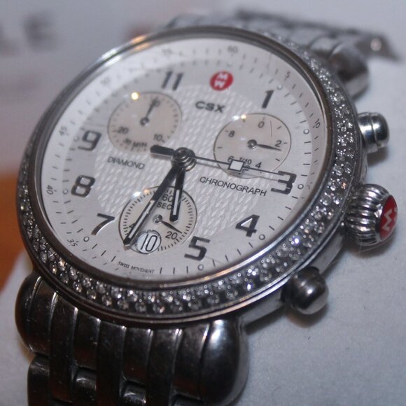 $1845 Michele CSX Diamond Bezel Chronograph Watch w Box Extra Links & Batteries main image 4